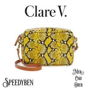 Clare V. Midi Sac Yellow Leather Snakeskin Crossbody